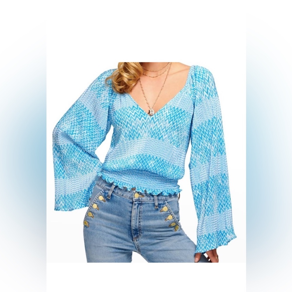 Ramy Brook Stella Chevron V-Neck Bell Sleeve Top Size Medium NWT